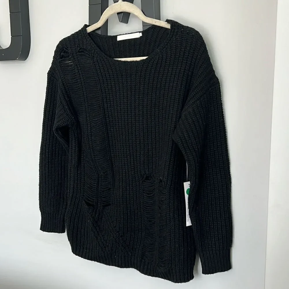 NWT One Grey Day Los Angeles Distressed Cyrus Pullover in Black Size Small - Picture 2 of 8